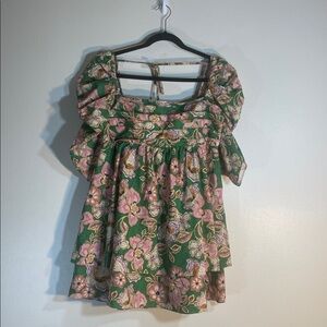 Misa Los Angeles Green and Pink Floral Midi Dress